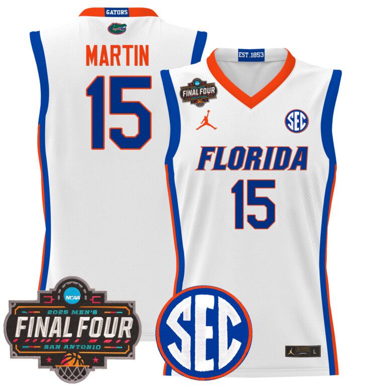 Men Florida Gators #15 Martin white 2025 Final Four Patch NCAA Jersey style 2